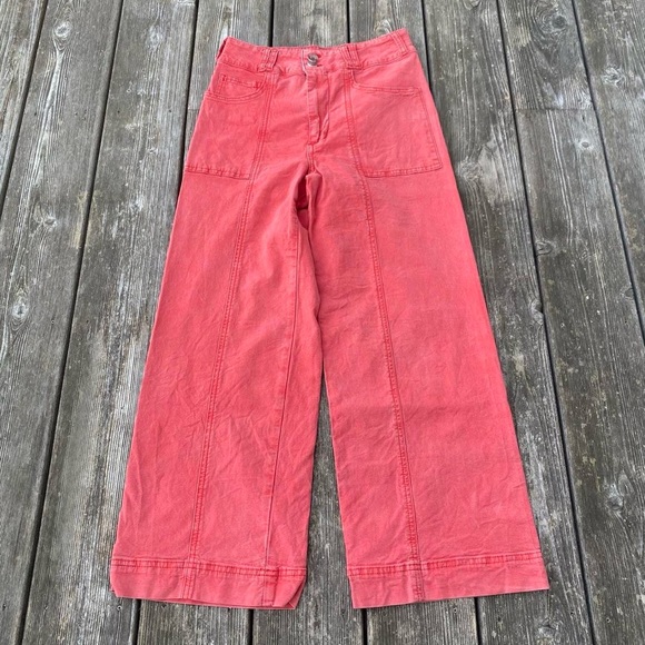 Pilcro Denim - Pilcro Anthropologie Red Solid Stretch High Rise Wide Leg Cropped Jeans Sz 28